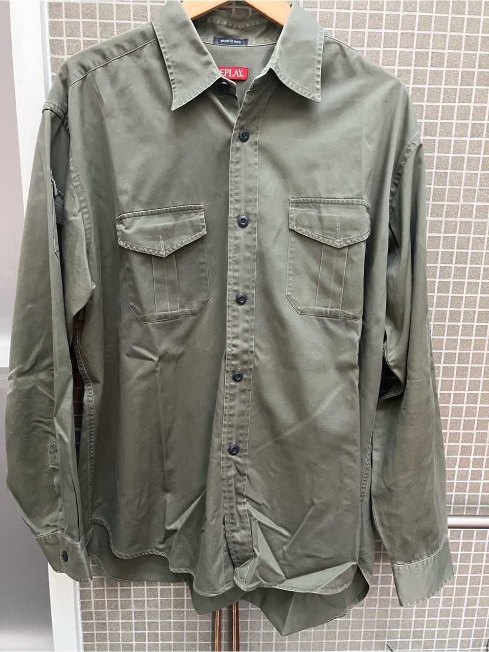 Replay Olive Green Military-Style Shirt Jacket